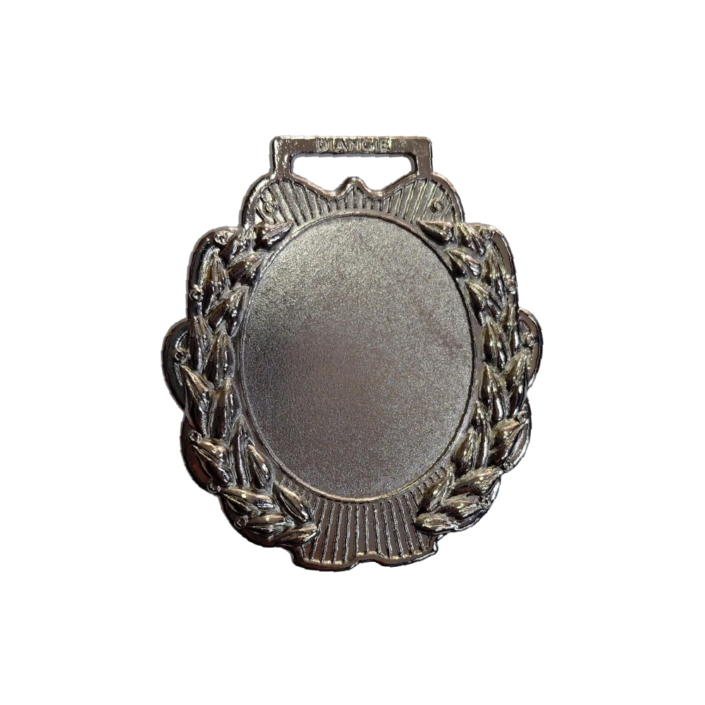 Medalla plata alto relieve ovalado hojas
