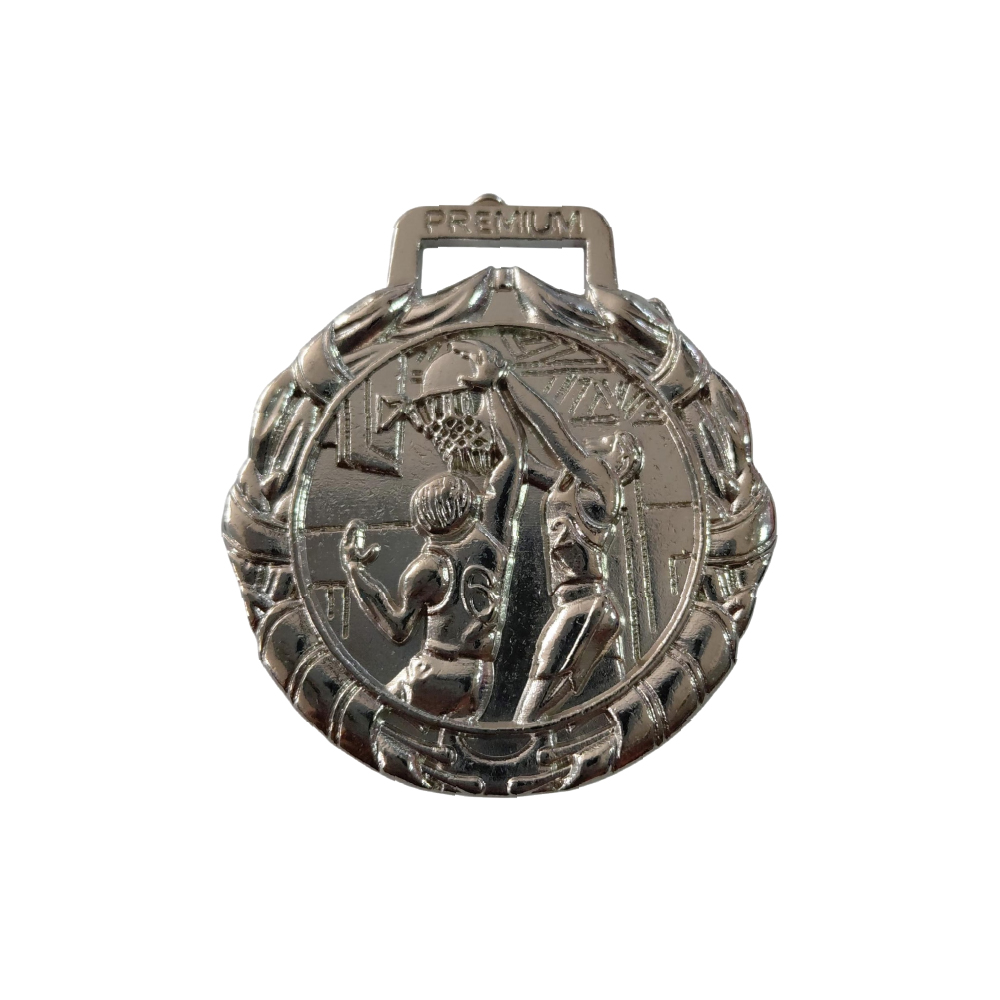 Medalla plata partida de basquet circular 3D