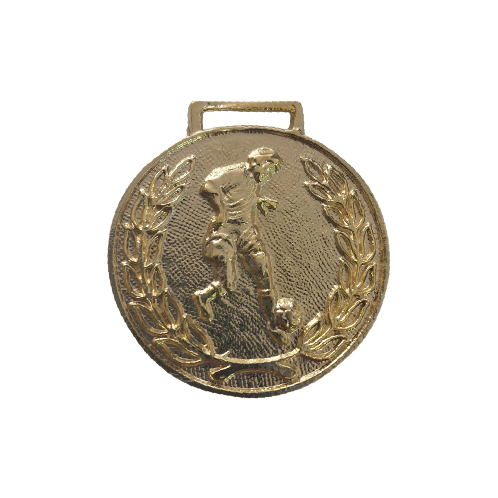Medalla oro fútbol hombre pelota circular con relieve