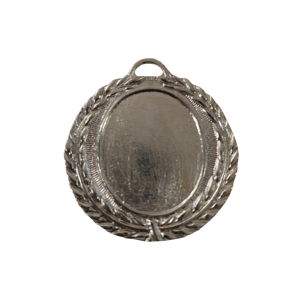 Medalla plata circular centro ovalado hojas