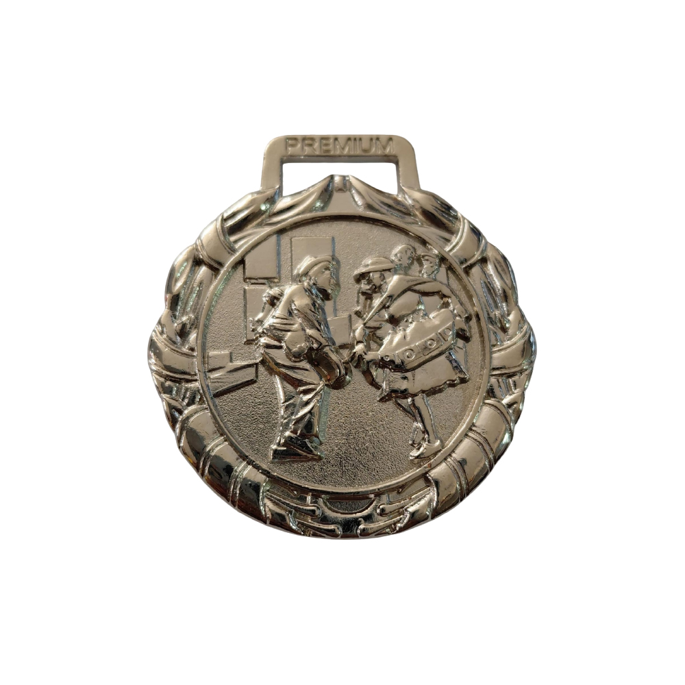 Medalla plata huaylas circular pequeña con relieve