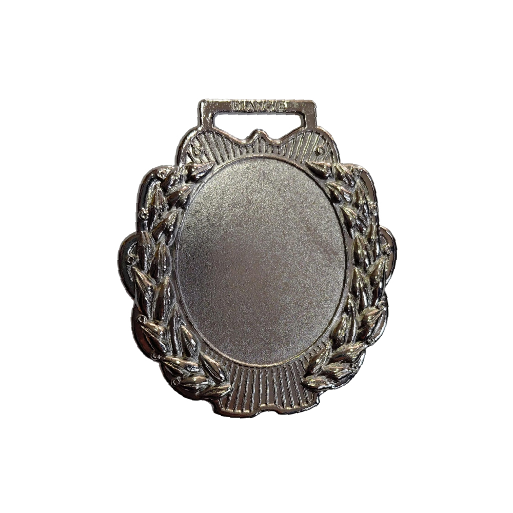 Medalla plata alto relieve ovalado hojas